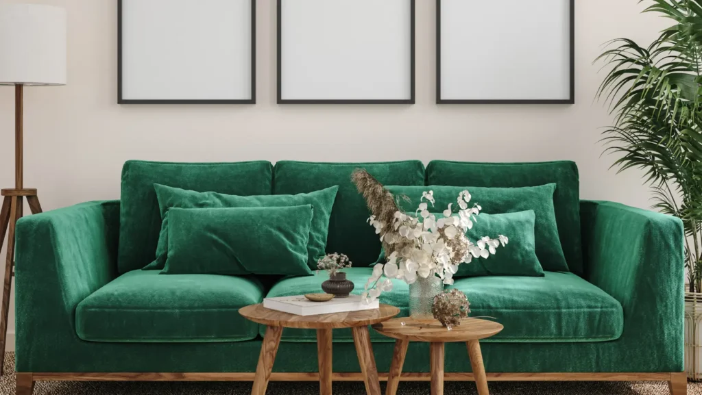 Green Furniture On Dark Wood Floor