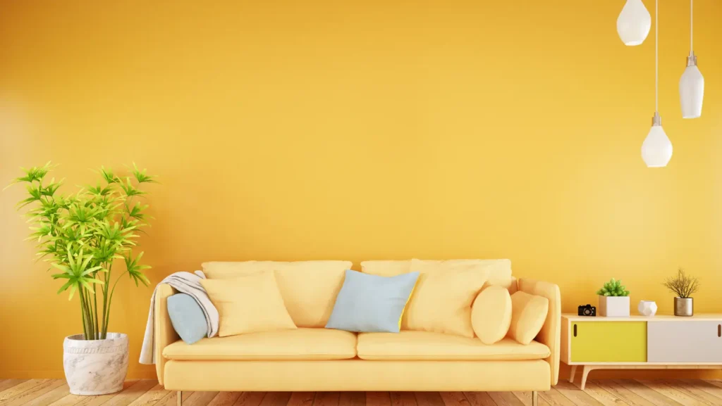 Yellow Furniture On Dark Wood Floor