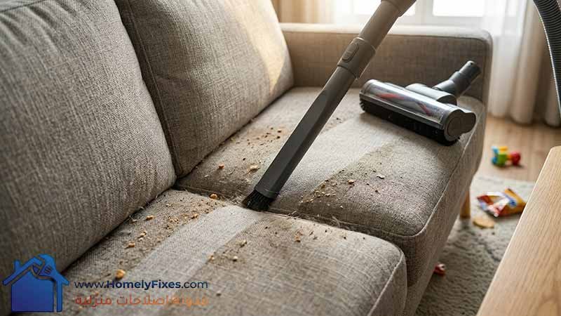 استخدام المكنسة الكهربائية بذكاء لتسهيل تنظيف الكنب المتسخ جدا من الاتربة.