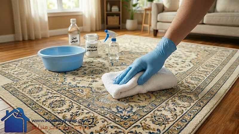 استخدام فوطة قطنية نظيفة لتجفيف السجادة بعد الانتهاء من خطوة تنظيف السجاد اليدوية لإزالة البقع العميقة.
