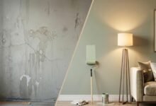 صورة مصغرة توضح الفرق بين حائط صالون تالف ومشقق قبل الدهان وحائط ناعم ونظيف بعد تطبيق طرق حماية دهانات الحوائط.