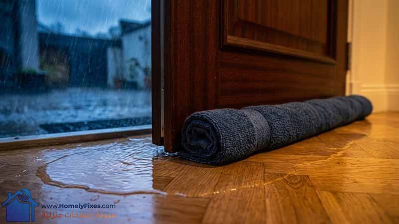 استخدام حاجز قماشي لمنع تسريب مياه المطر من الباب وحماية الارضية من الرطوبة