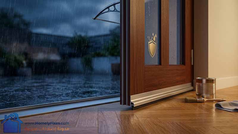 شكل الباب بعد تركيب حاجز يمنع تسريب مياه المطر من الباب اثناء هطول المطر بالخارج